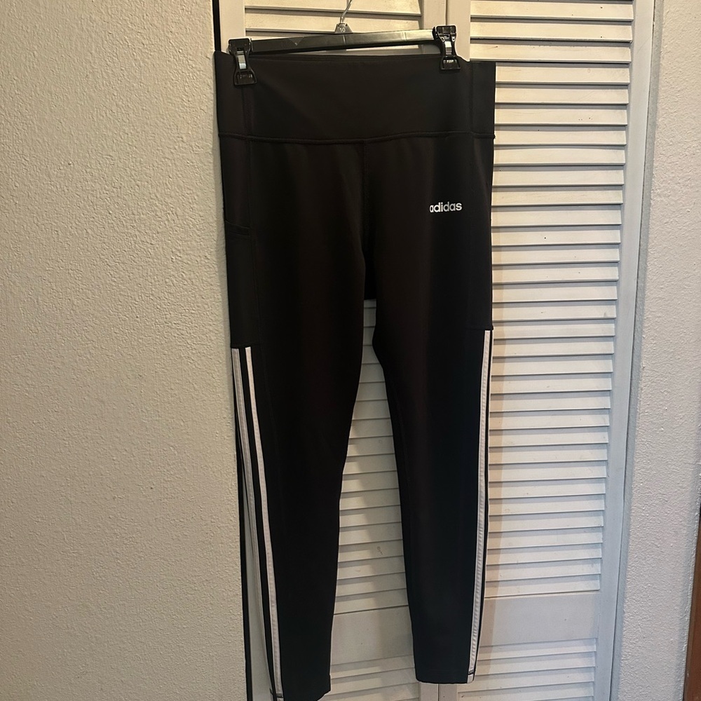 Adidas Kids Black Leggings with White Stripes